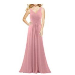 Blush pink  V-neck size 16 sleeveless chiffon gown